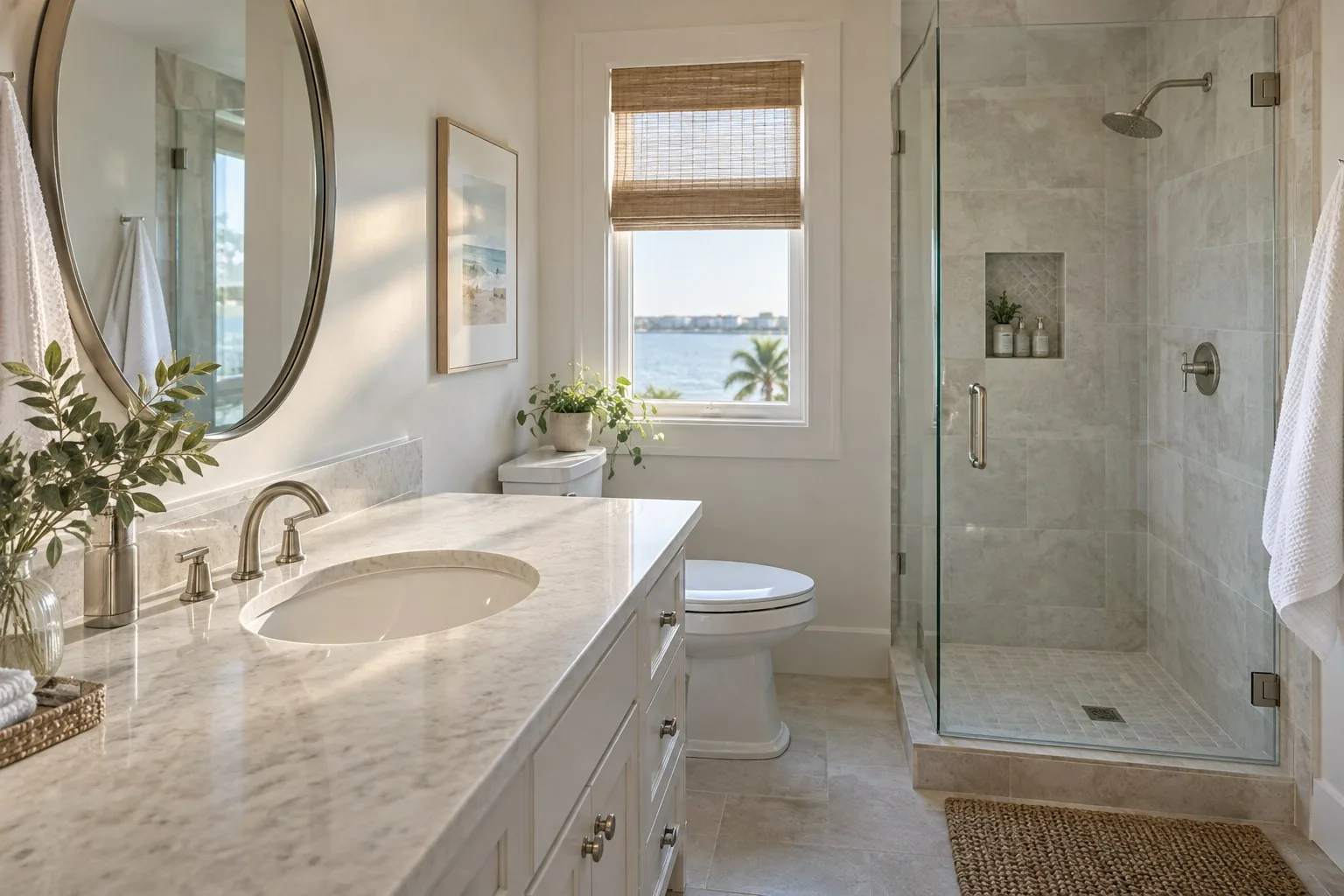 Lavabo y regadera de un baño recién limpio